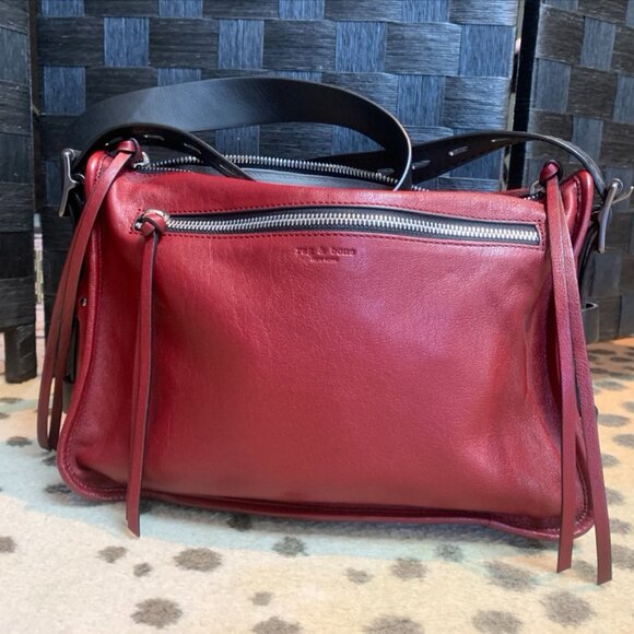 Rag & Bone dark red leather shoulder bag with black leather accents - Picture 2 of 5